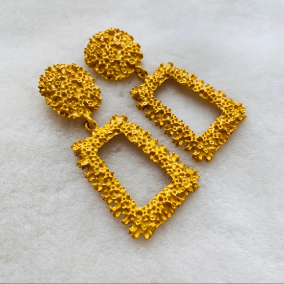 :: Yellow Textured Statement Earrings :: - Picture 2 of 8